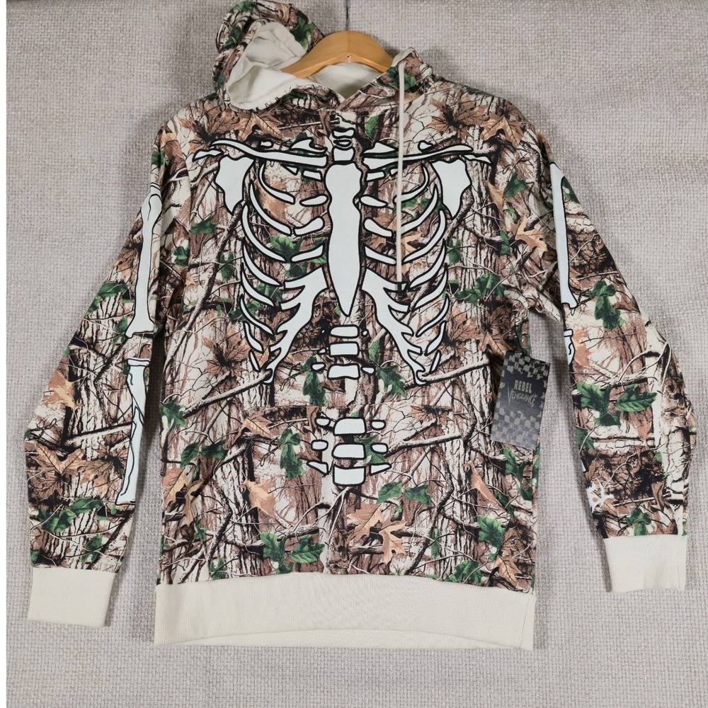 Rebel Vengeance Camo Skeleton Rib‎ Cage Hoodie Mens Size Medium